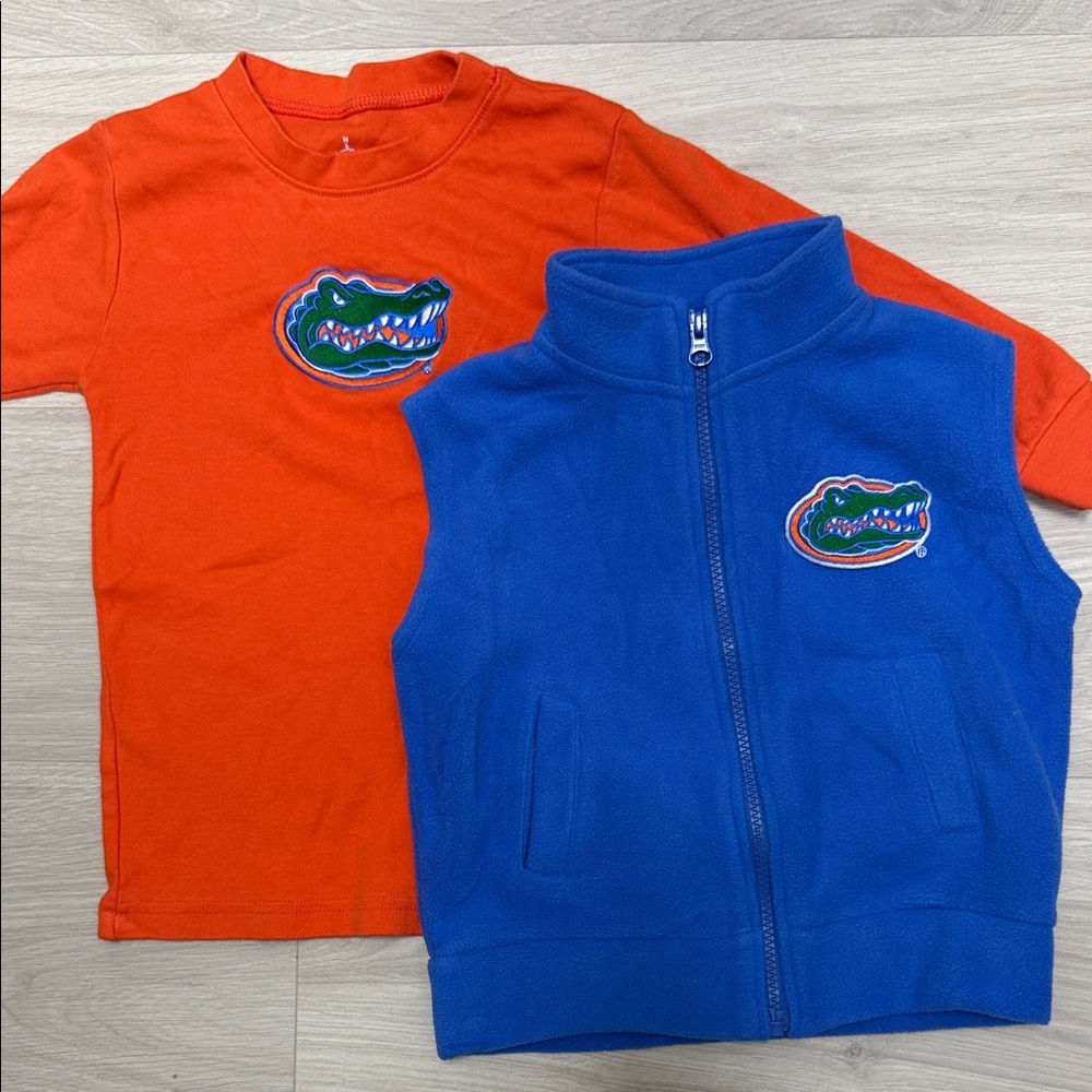 Kids Orange and Blue Gator Logo Shirt and Vest Set